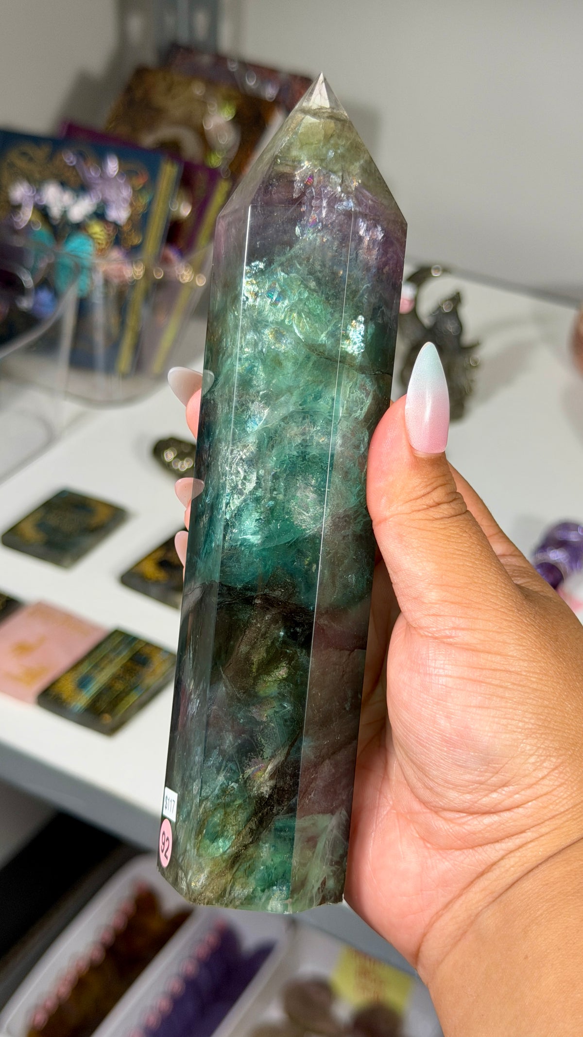 Gorgeous Stormy Sea Fluorite Tower | UV Reacts Blue | Opt 92
