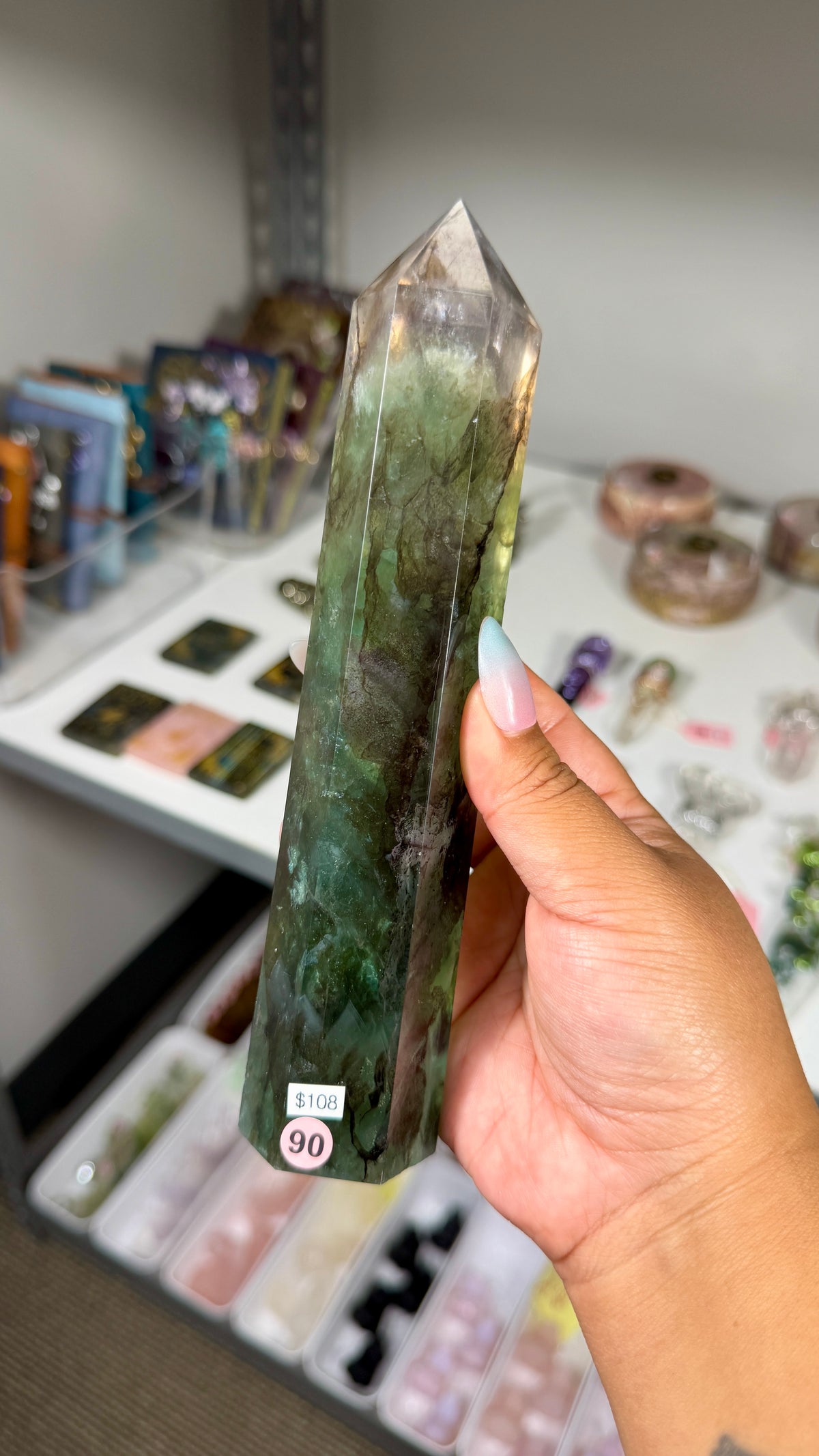 Gorgeous Stormy Sea Fluorite Tower | UV Reacts Blue | Opt 90