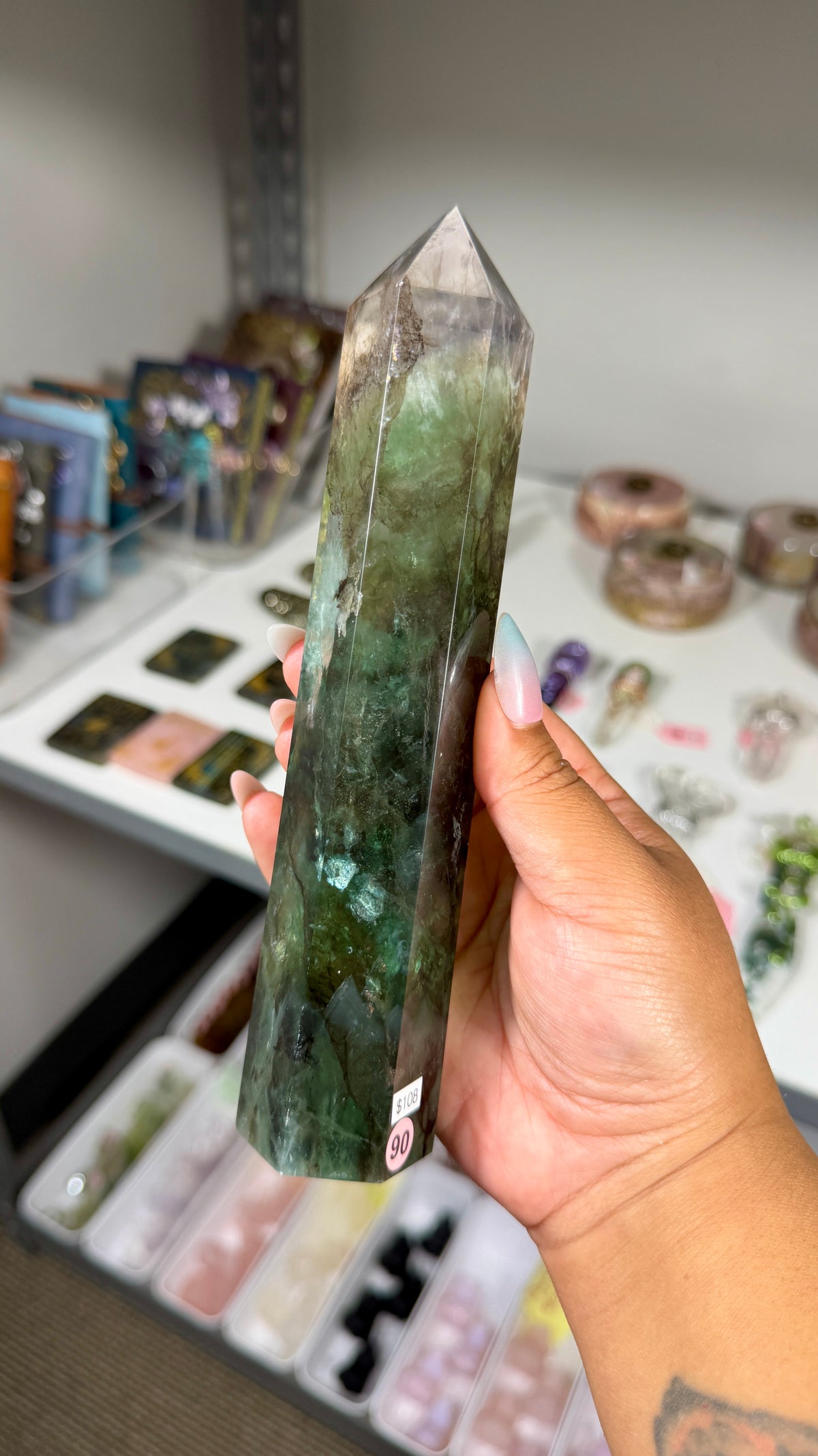 Gorgeous Stormy Sea Fluorite Tower | UV Reacts Blue | Opt 90