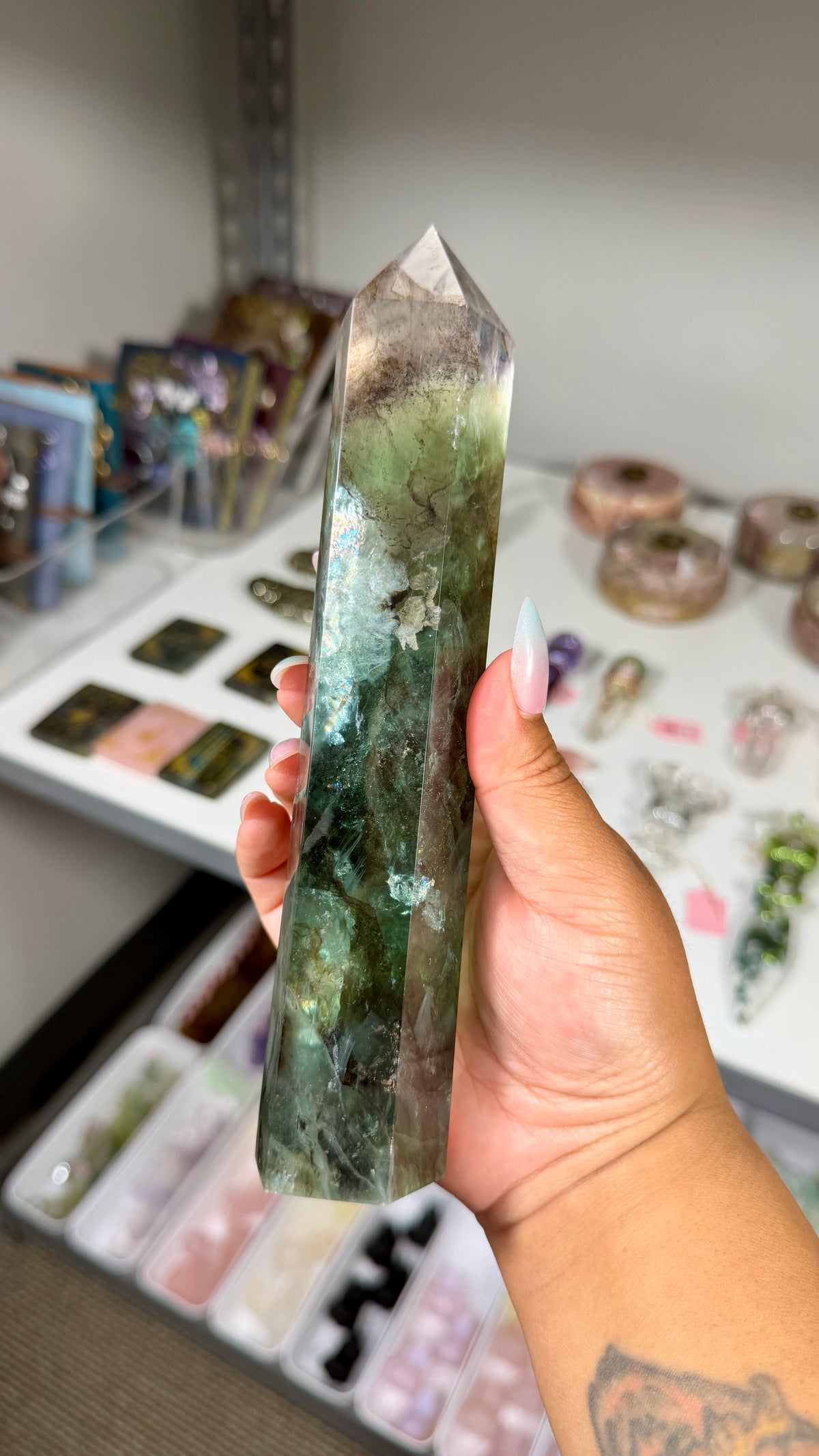 Gorgeous Stormy Sea Fluorite Tower | UV Reacts Blue | Opt 90