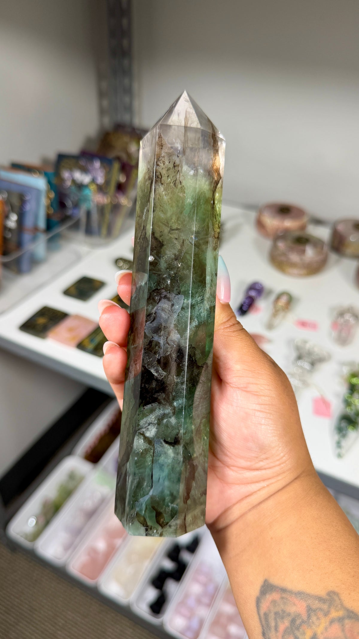 Gorgeous Stormy Sea Fluorite Tower | UV Reacts Blue | Opt 90