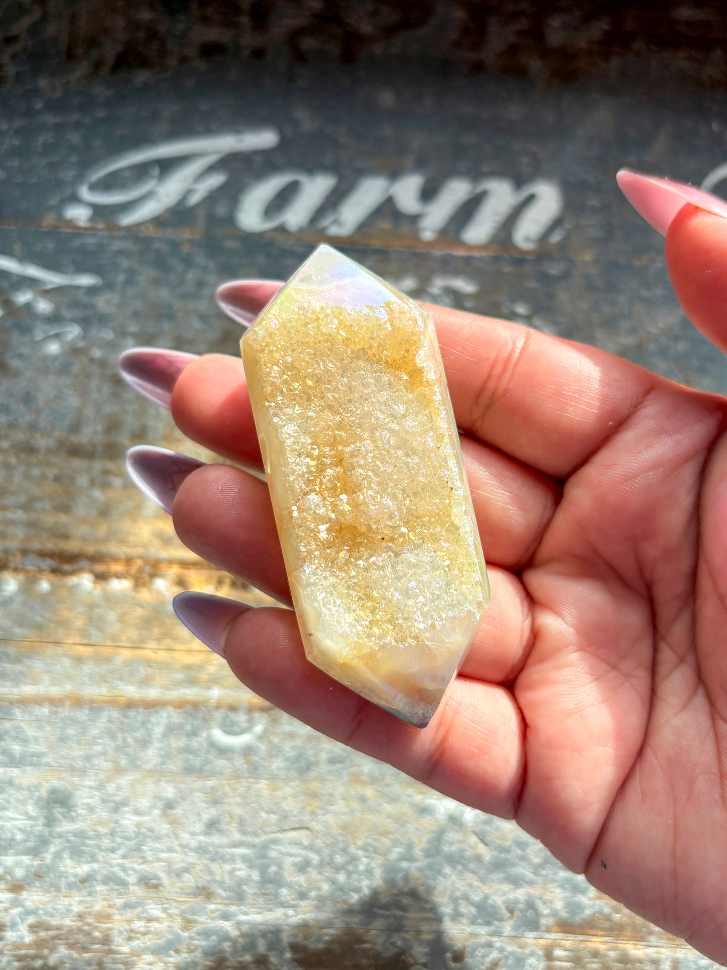 Gorgeous Druzy Aura Agate Wand from Brazil