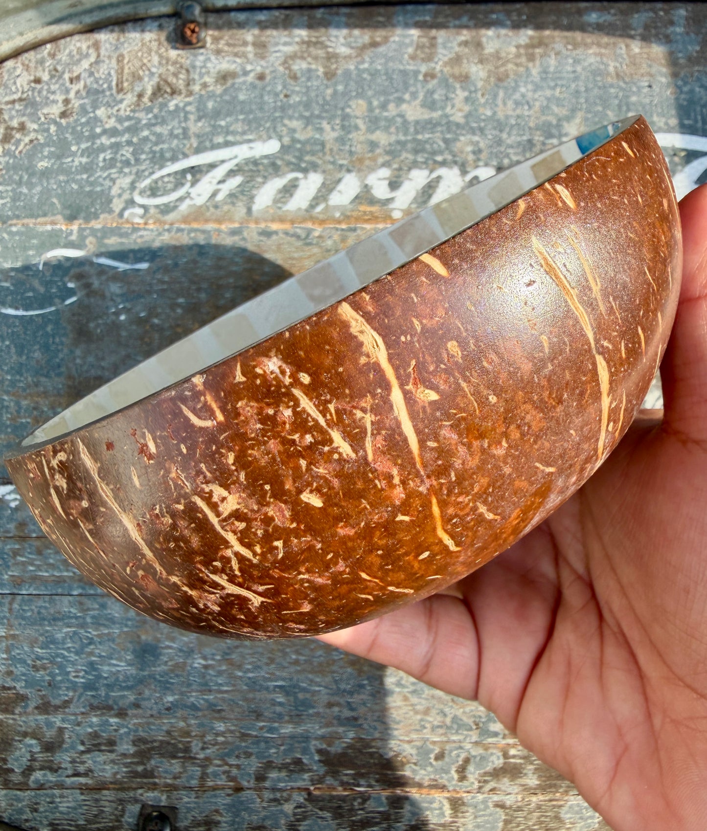 Gorgeous Beach Mosaic Coconut Bowl with Shell Inlay | 6"
