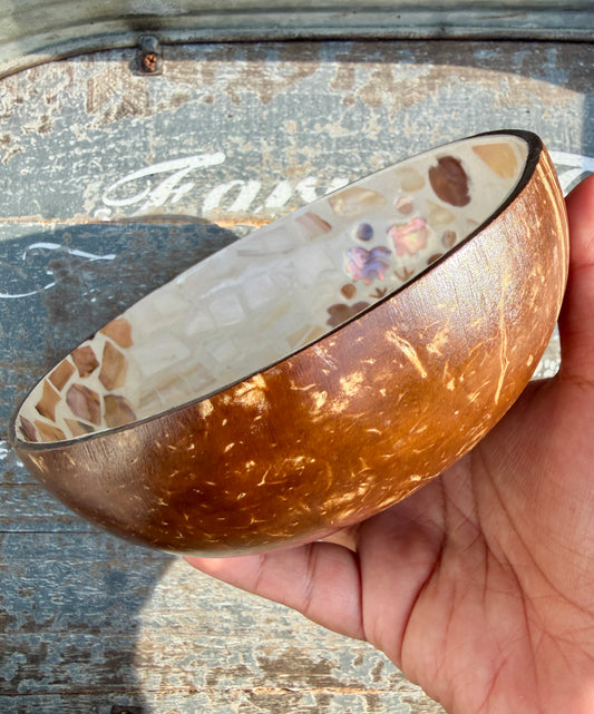 Gorgeous Elephant Mosaic Coconut Bowl with Shell Inlay | 6"