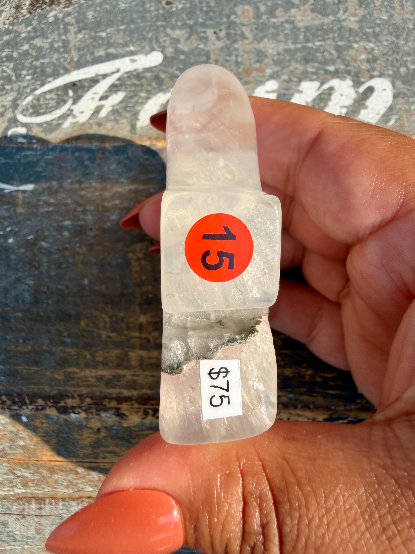 Gorgeous Clear Fluorite with Pyrite Hand Carved Bear | Opt 15