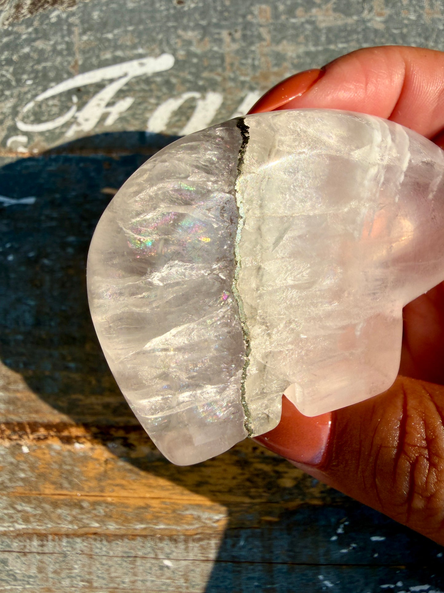 Gorgeous Clear Fluorite with Pyrite Hand Carved Bear | Opt 15