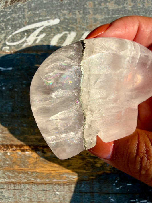 Gorgeous Clear Fluorite with Pyrite Hand Carved Bear | Opt 15