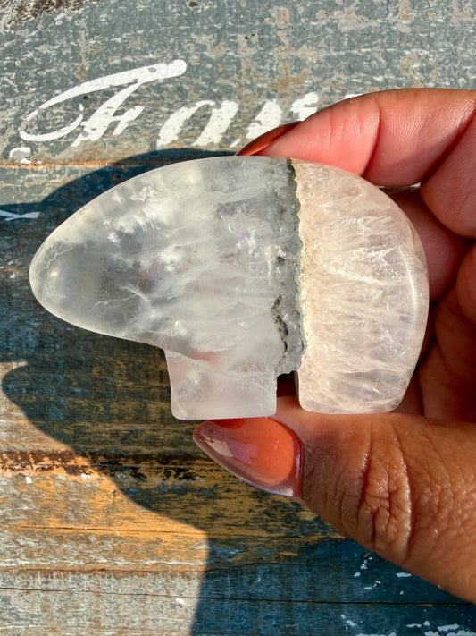 Gorgeous Clear Fluorite with Pyrite Hand Carved Bear | Opt 15