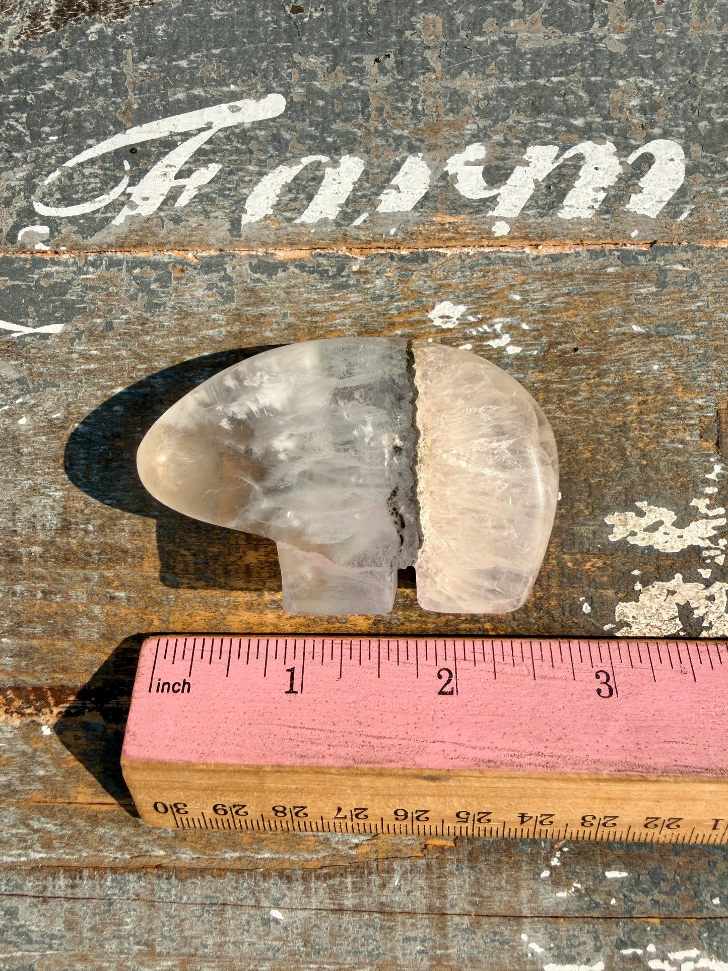 Gorgeous Clear Fluorite with Pyrite Hand Carved Bear | Opt 15
