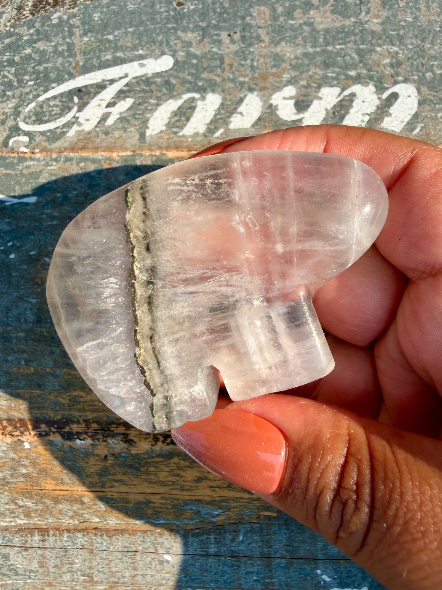 Gorgeous Clear Fluorite with Pyrite Hand Carved Bear | Opt 14