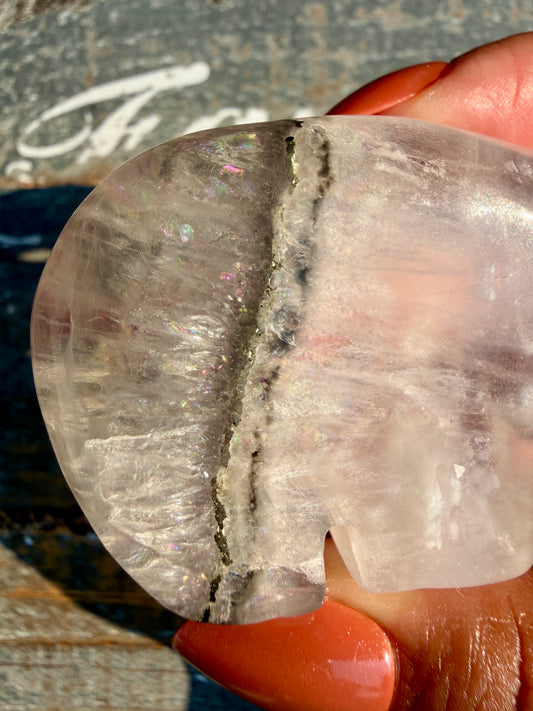 Gorgeous Clear Fluorite with Pyrite Hand Carved Bear | Opt 14