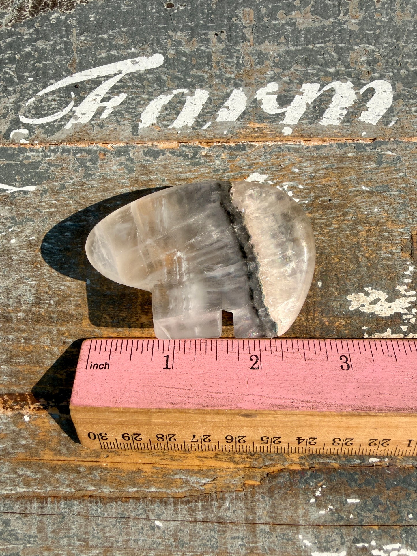 Gorgeous Clear Fluorite with Pyrite Hand Carved Bear | Opt 14