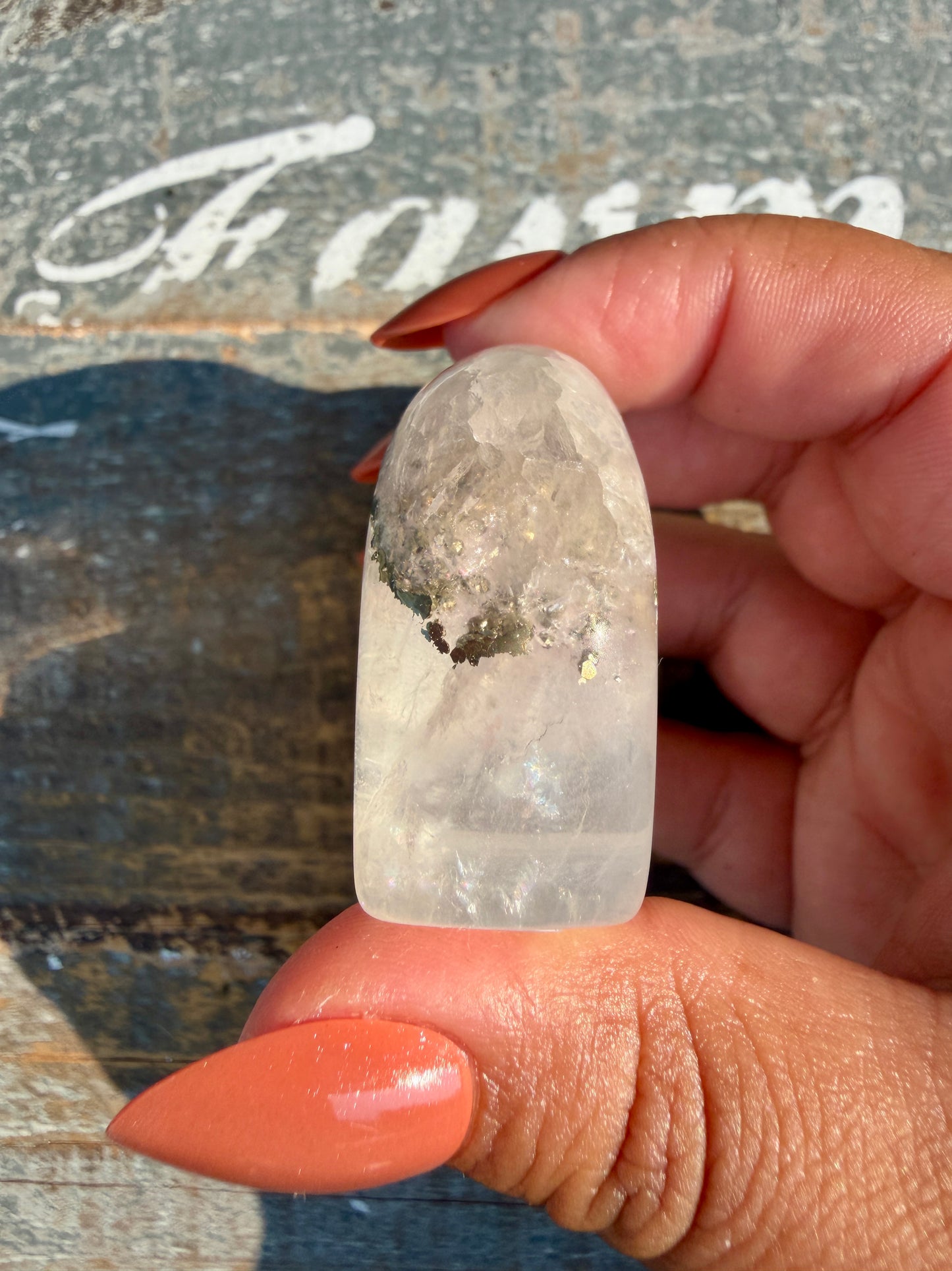 Gorgeous Clear Fluorite with Pyrite Hand Carved Bear | Opt 4