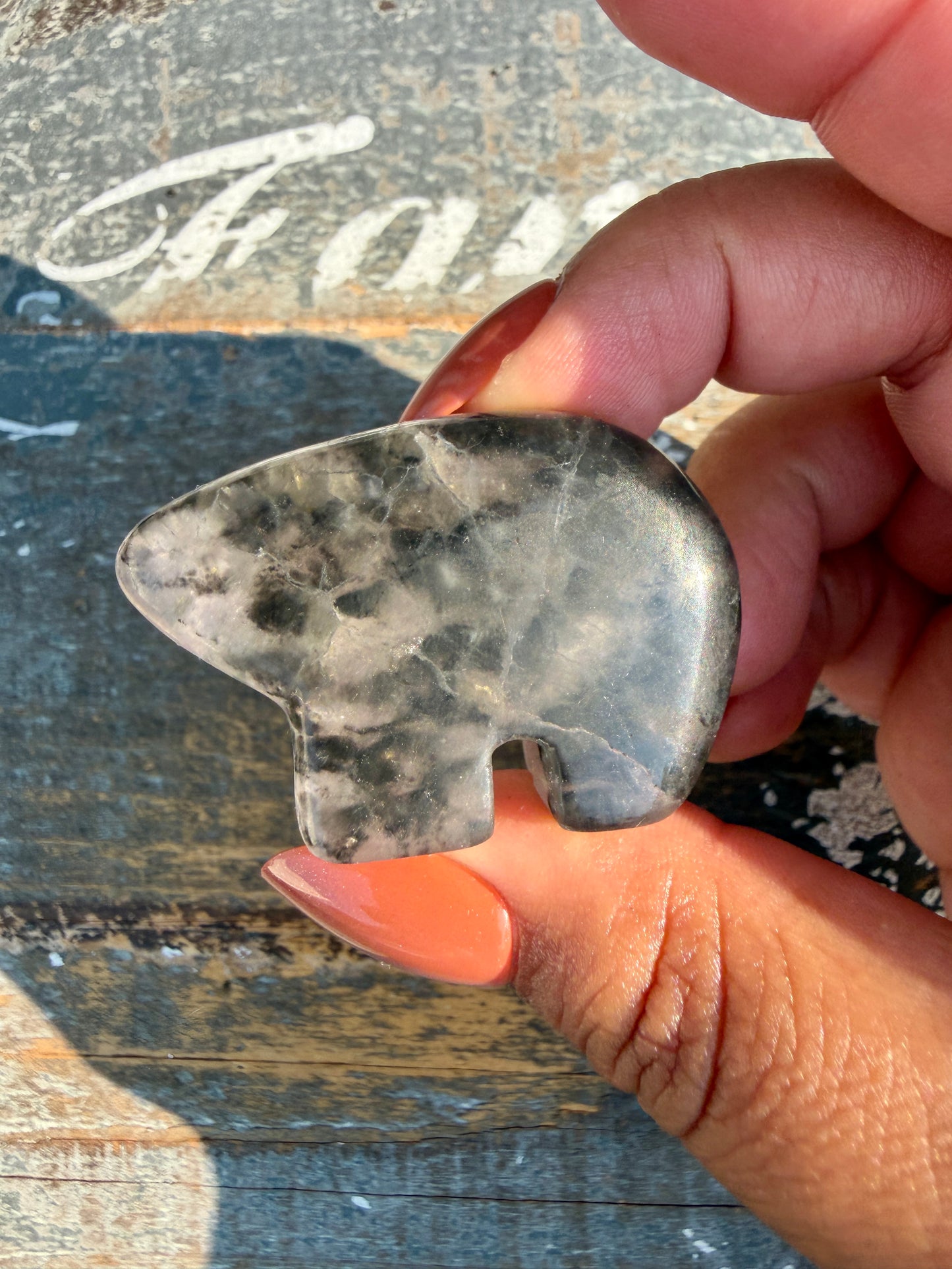 Gorgeous Clear Fluorite with Pyrite Hand Carved Bear | Opt 1