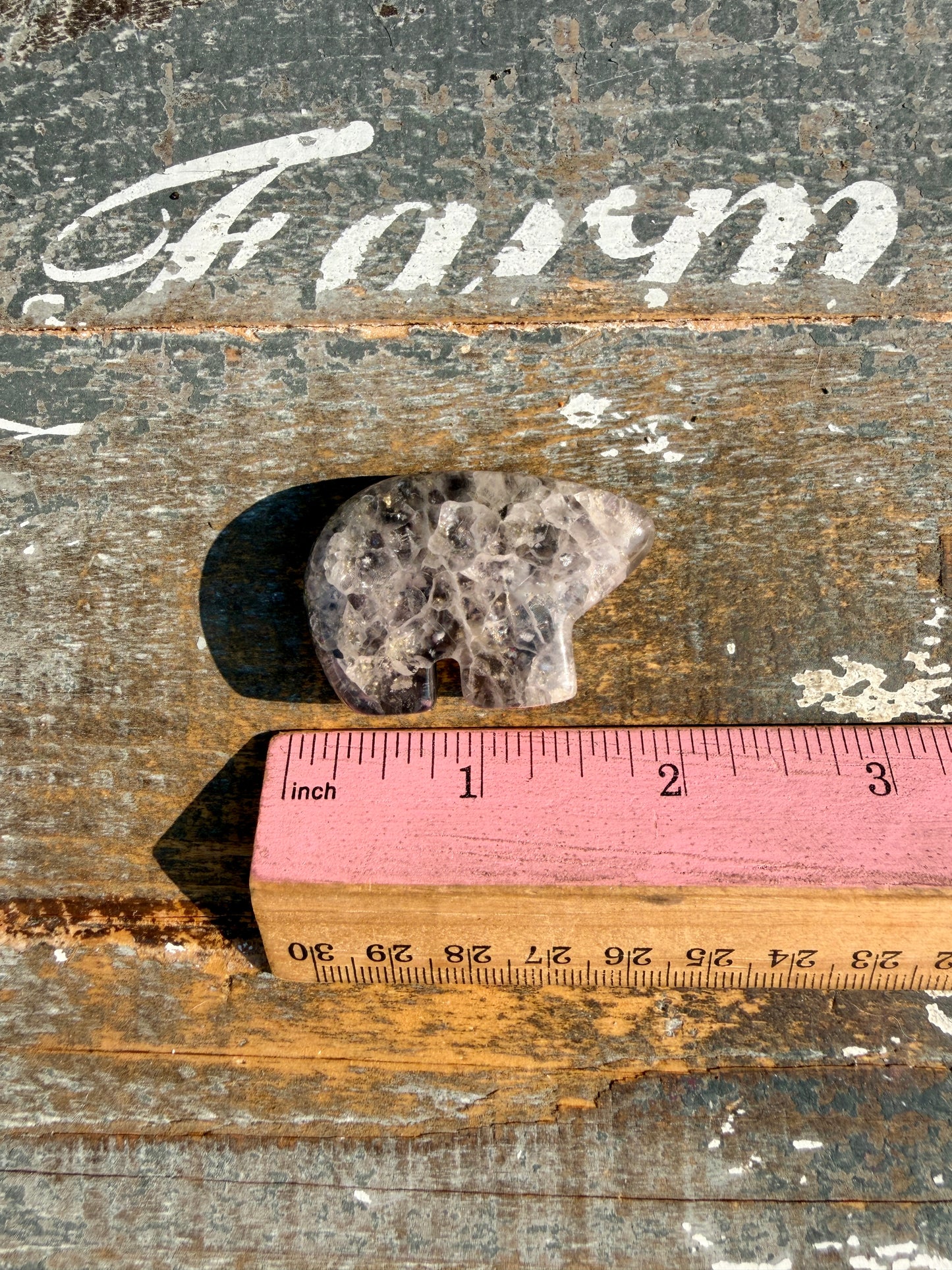 Gorgeous Clear Fluorite with Pyrite Hand Carved Bear | Opt 1