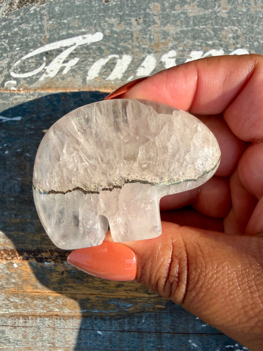 Gorgeous Clear Fluorite with Pyrite Hand Carved Bear | Opt 3