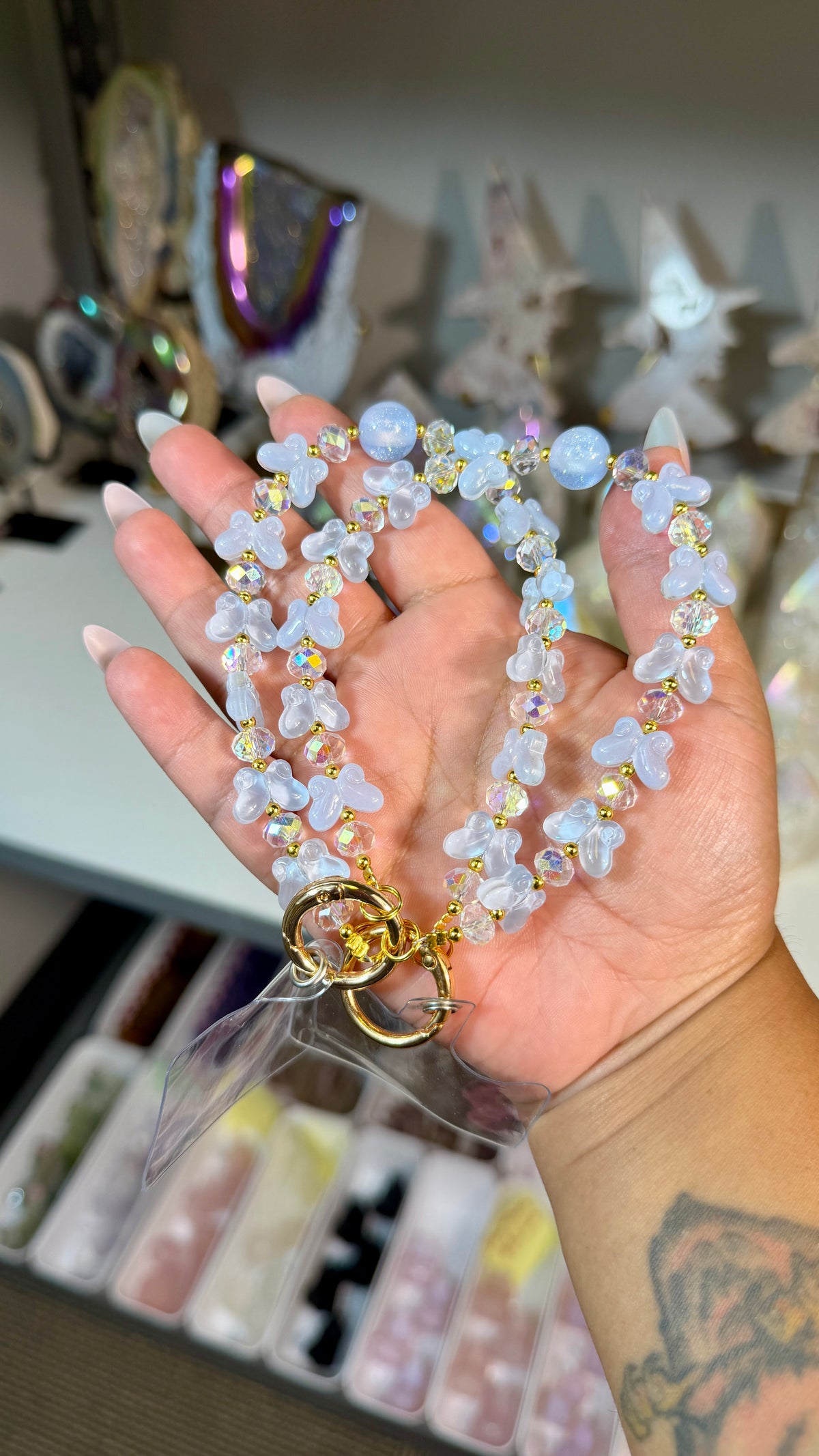 Dreamy Baby Blue Butterfly Beaded Phone Wristlet | Fairycore Phone Charm
