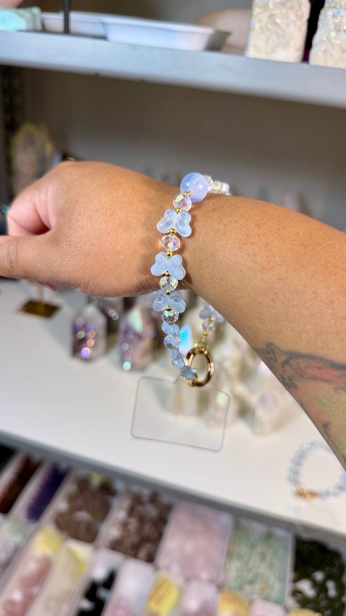 Dreamy Baby Blue Butterfly Beaded Phone Wristlet | Fairycore Phone Charm