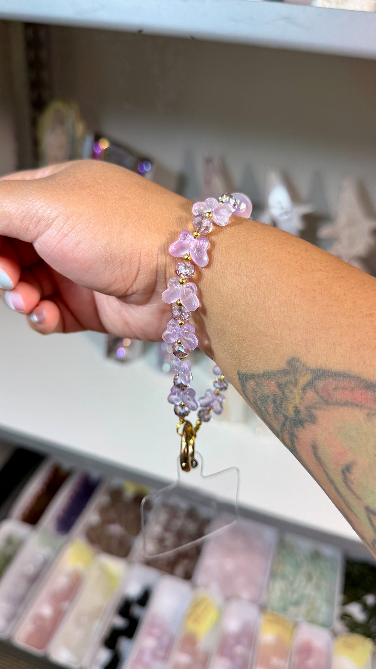Dreamy Pink Butterfly Beaded Phone Wristlet | Fairycore Phone Charm