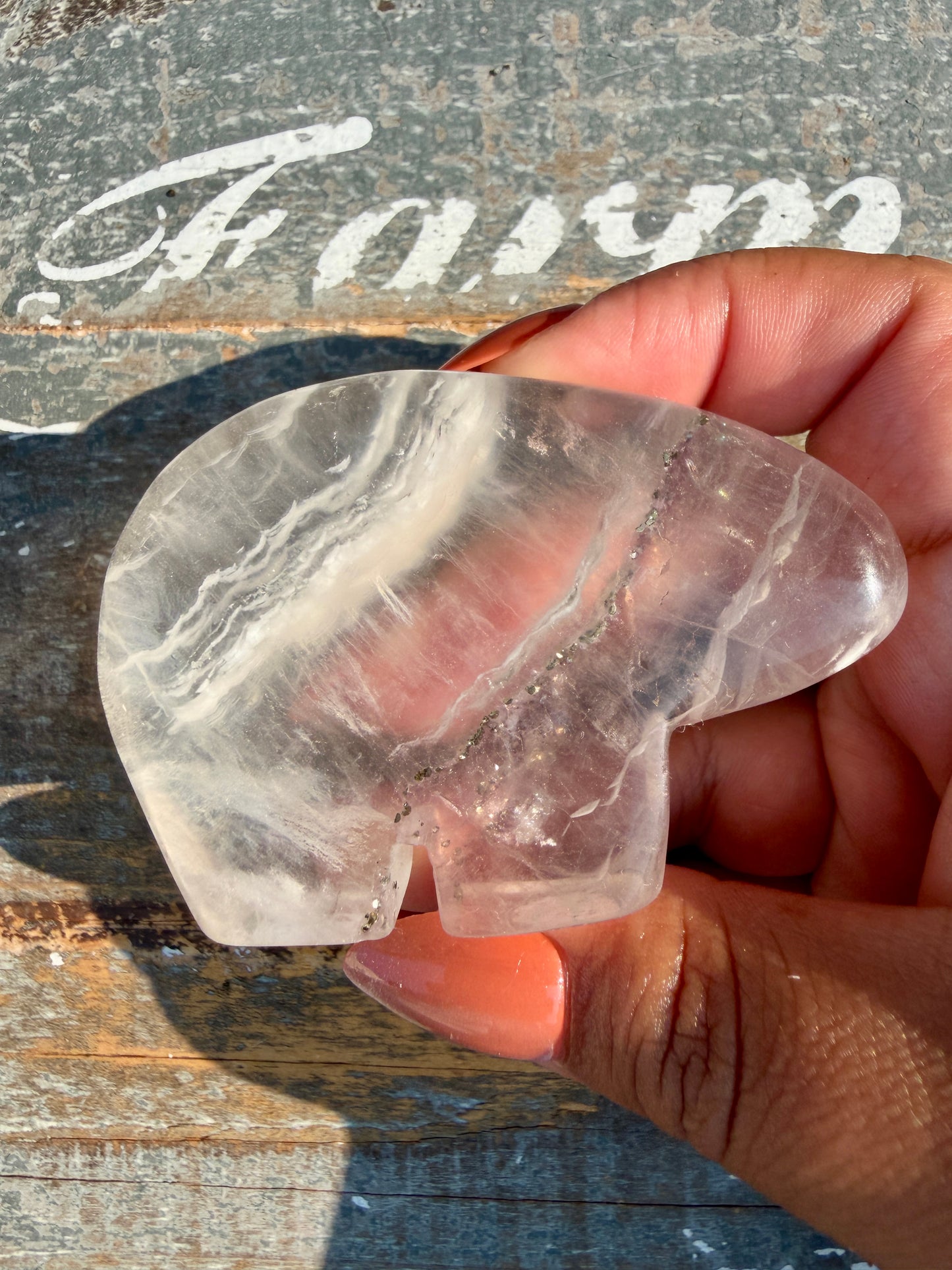 Gorgeous Clear Fluorite with Pyrite Hand Carved Bear | Opt 11