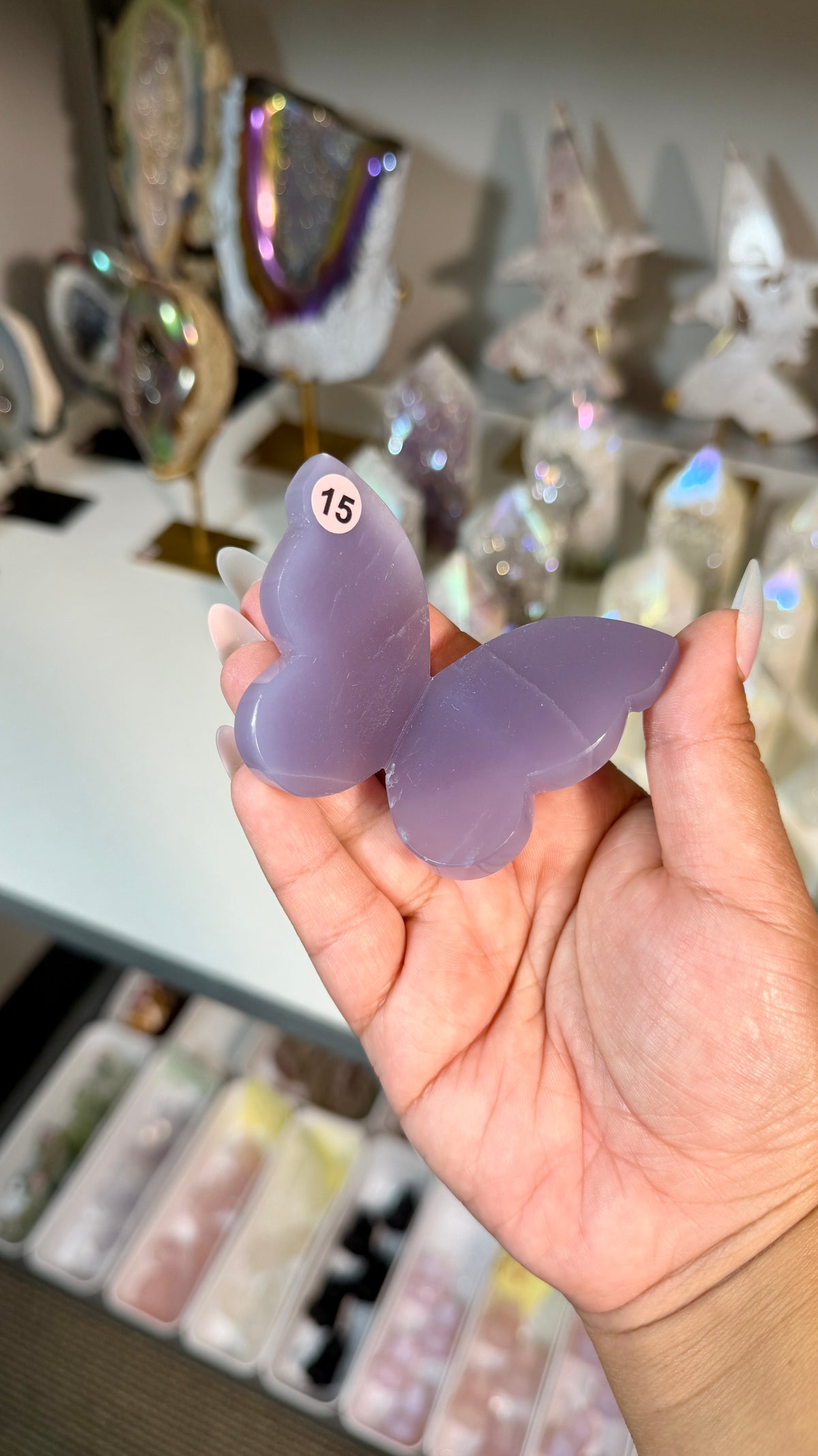 Gorgeous Rare Lavender Fluorite 3D Butterly | Hand Carved in India, Sourced in Mexico | Opt 15