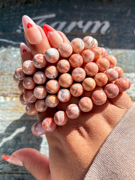 One (1) Gorgeous Cotton Candy Pink Agate Bracelet from Mexico | 10 MM