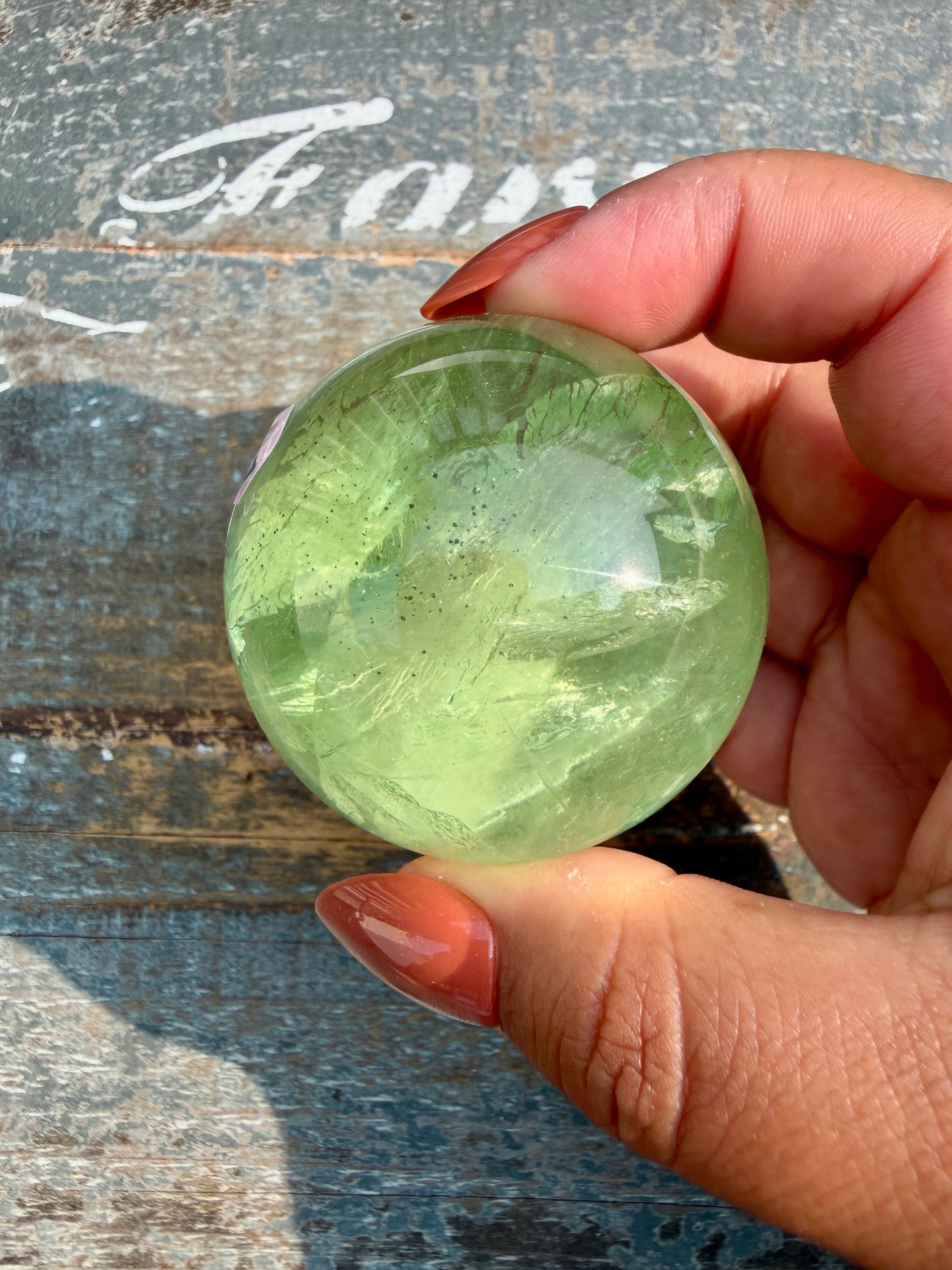Gorgeous Lime Green Fluorite Sphere | Opt 61 *PYRITE INCLUSIONS