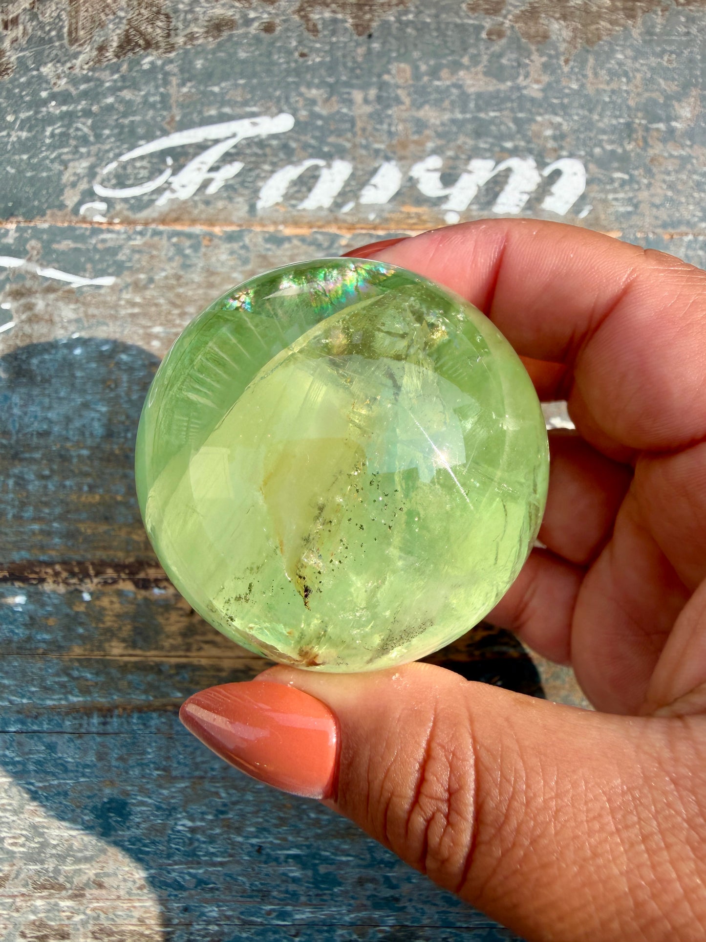 Gorgeous Lime Green Fluorite Sphere | Opt 59 *PYRITE INCLUSIONS