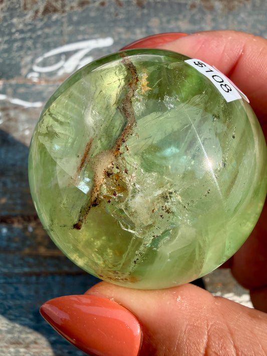 Gorgeous Lime Green Fluorite Sphere | Opt 59 *PYRITE INCLUSIONS