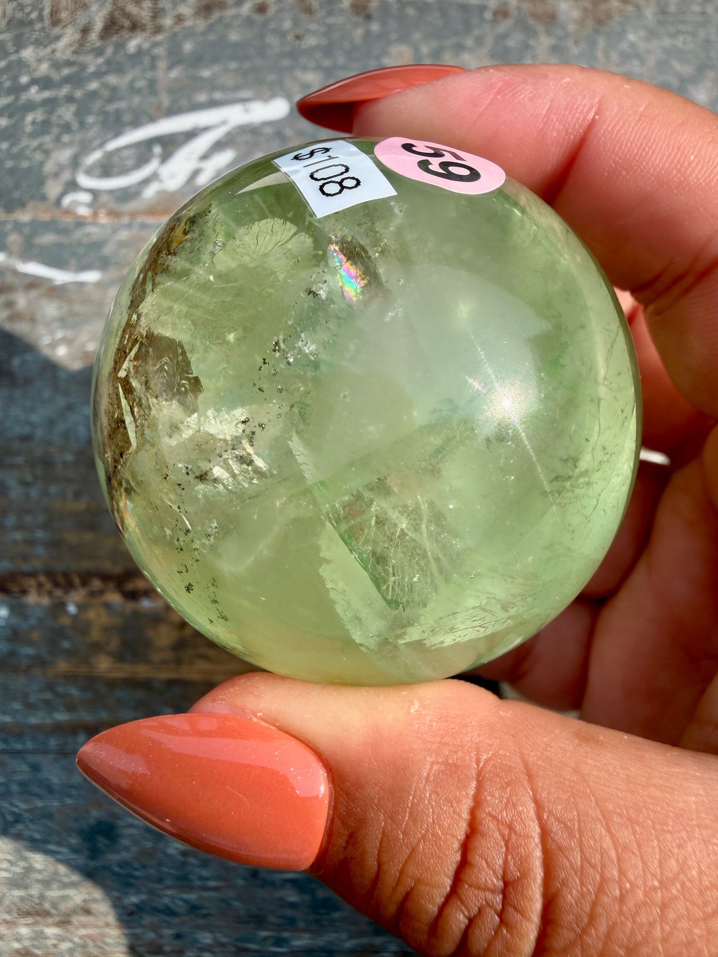 Gorgeous Lime Green Fluorite Sphere | Opt 59 *PYRITE INCLUSIONS