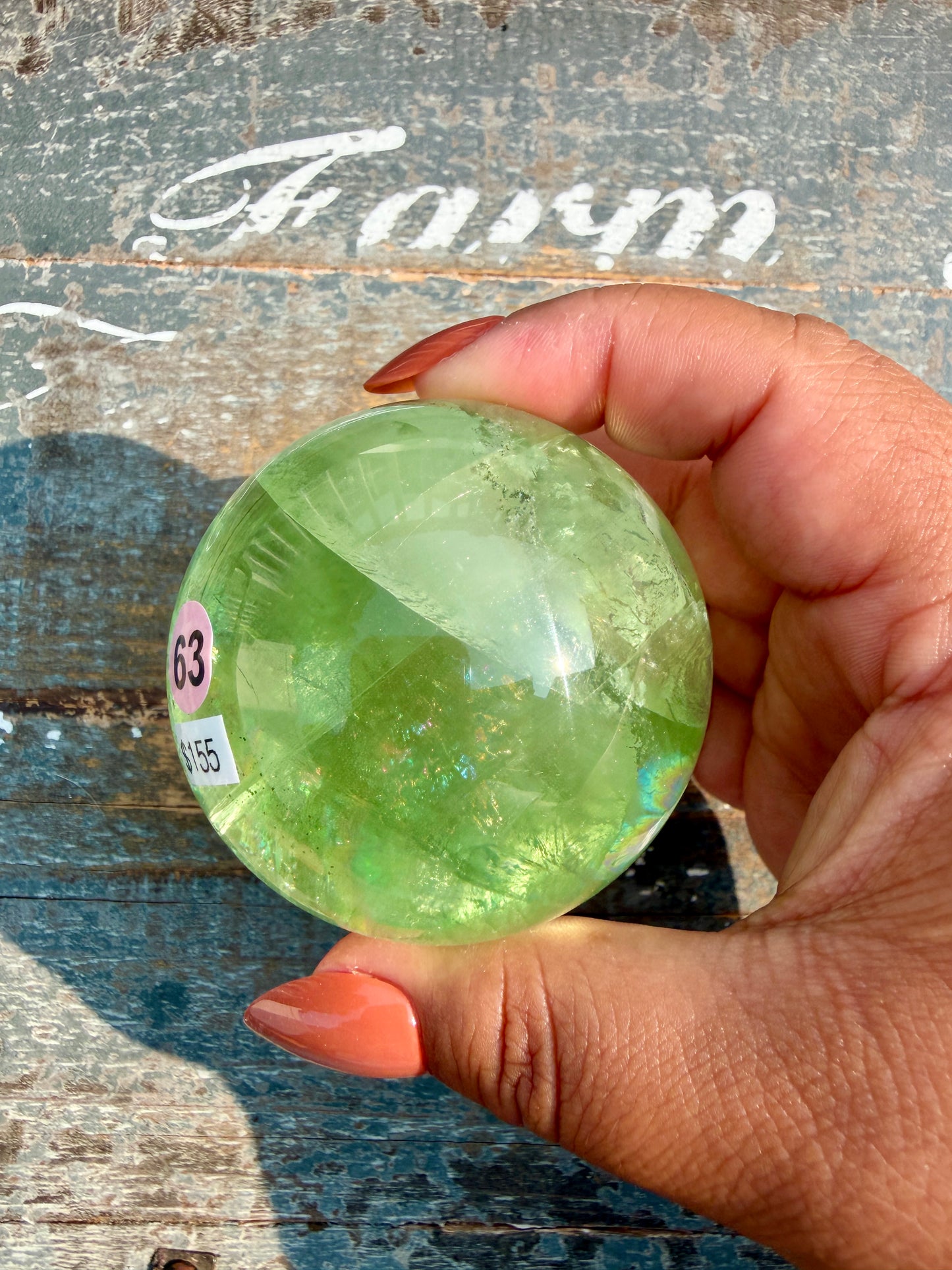 Gorgeous Lime Green Fluorite Sphere | Opt 63 *PYRITE INCLUSIONS