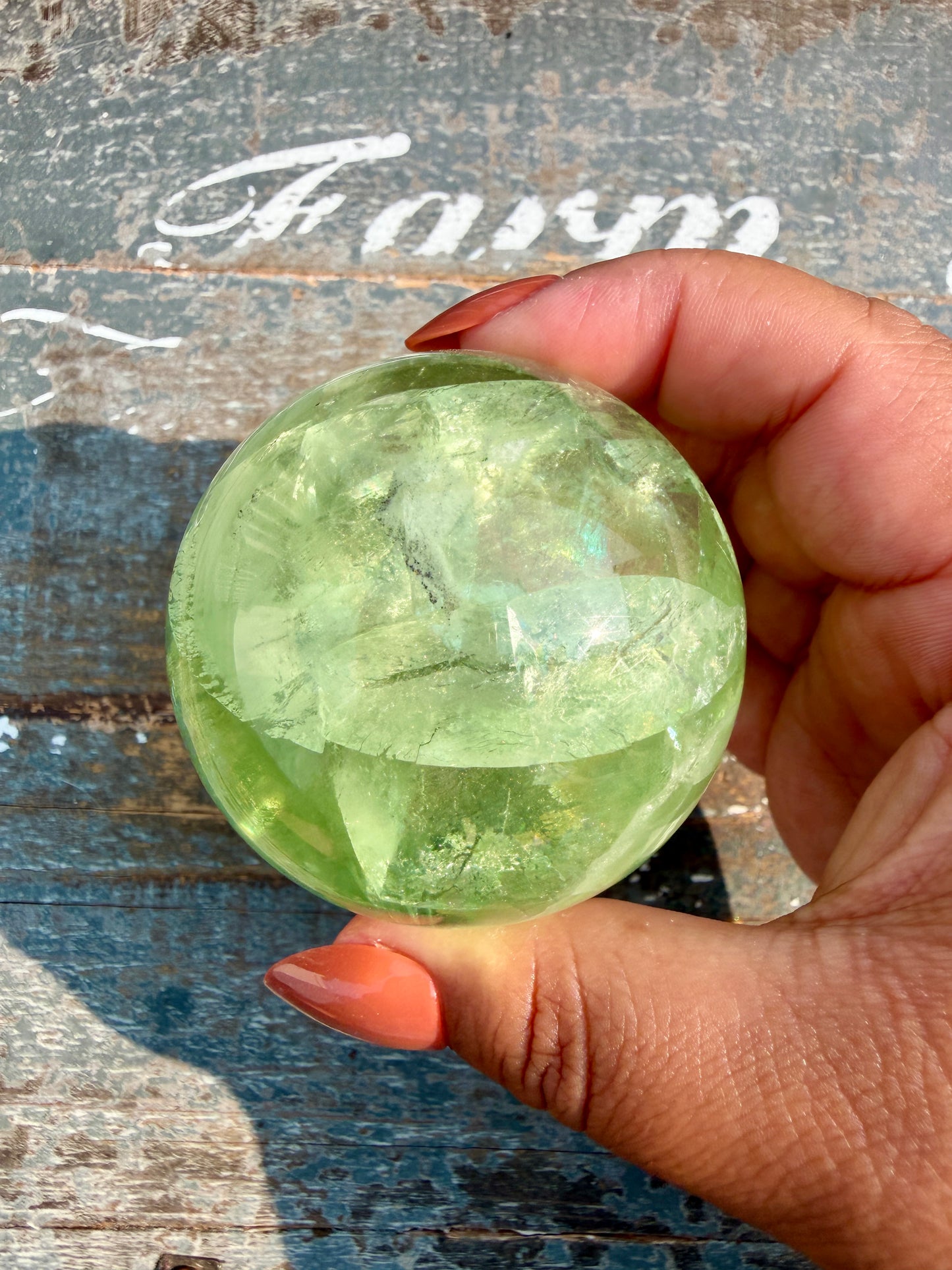 Gorgeous Lime Green Fluorite Sphere | Opt 63 *PYRITE INCLUSIONS