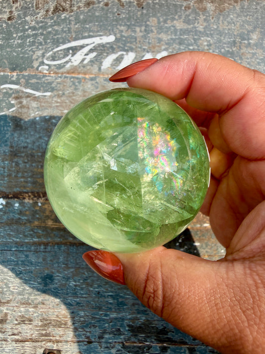 Gorgeous Lime Green Fluorite Sphere | Opt 63 *PYRITE INCLUSIONS