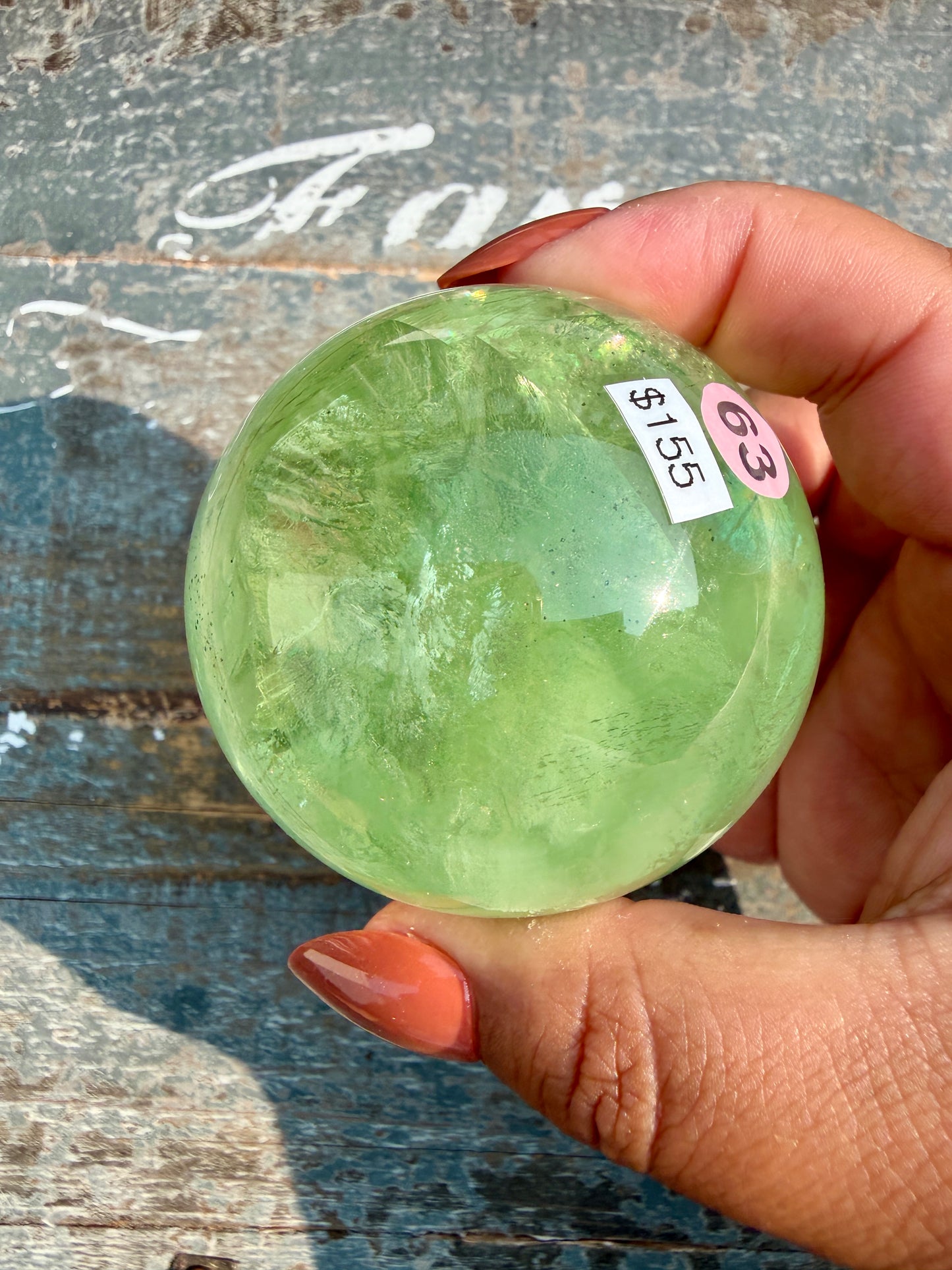 Gorgeous Lime Green Fluorite Sphere | Opt 63 *PYRITE INCLUSIONS