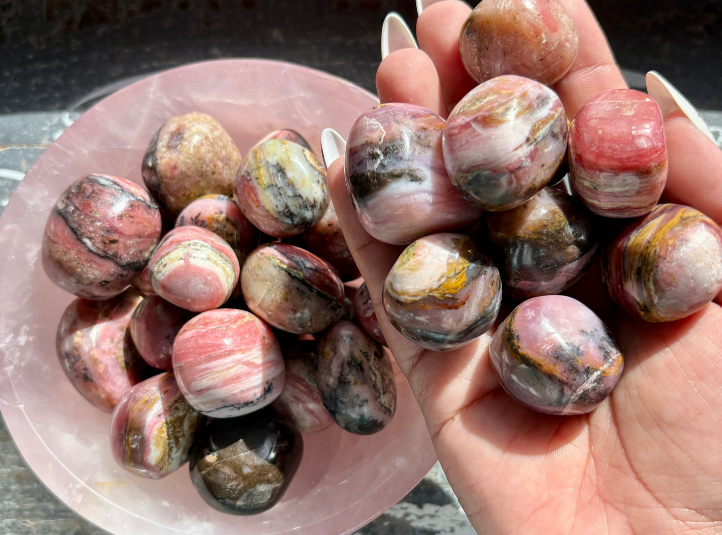 One (1) Gorgeous Pink Strawberry Opal Tumble from Peru