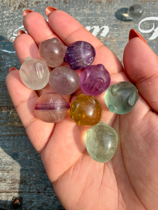 One (1) Rainbow Fluorite Round Bunny | Intuitively Chosen