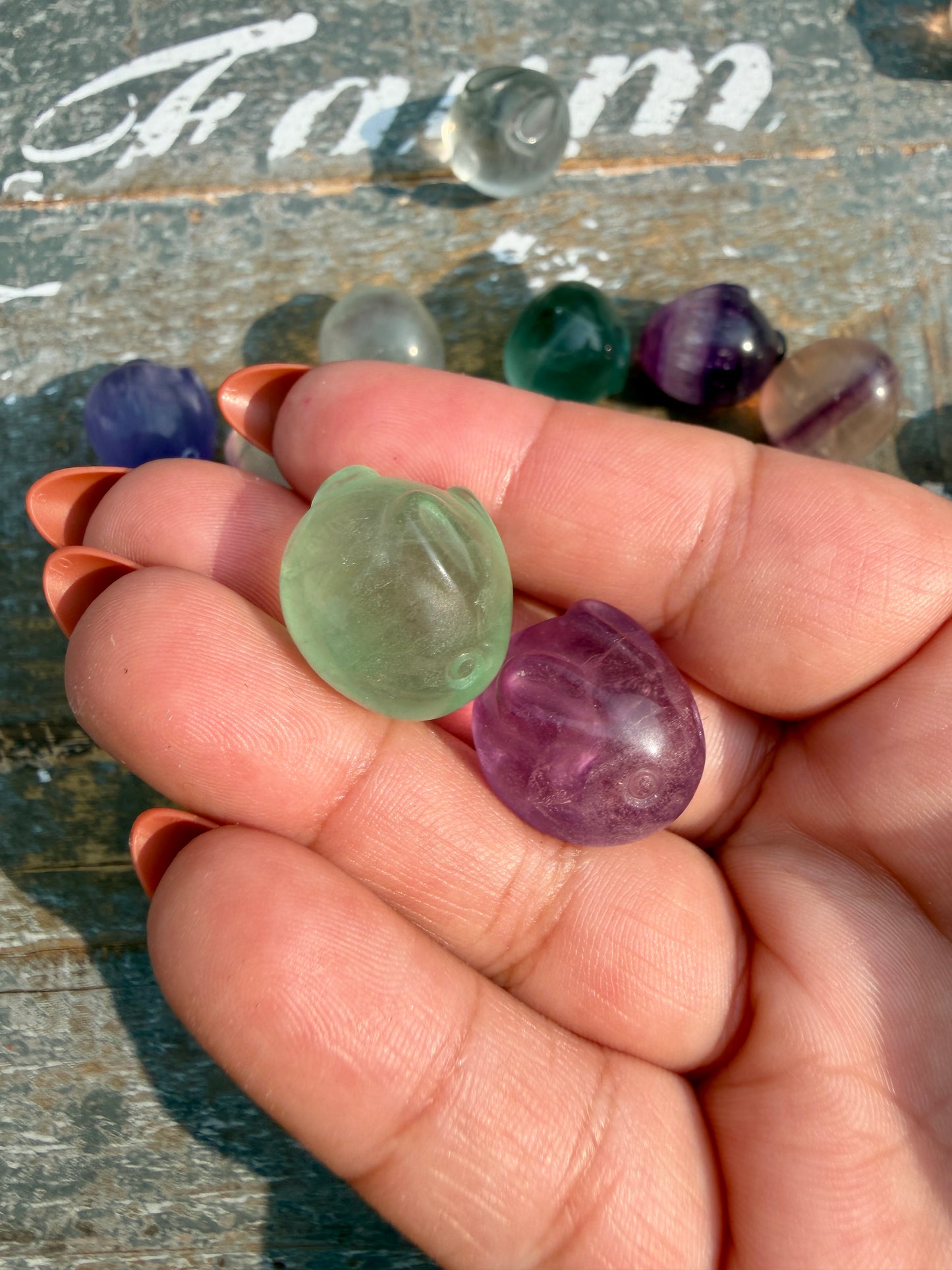 One (1) Rainbow Fluorite Round Bunny | Intuitively Chosen
