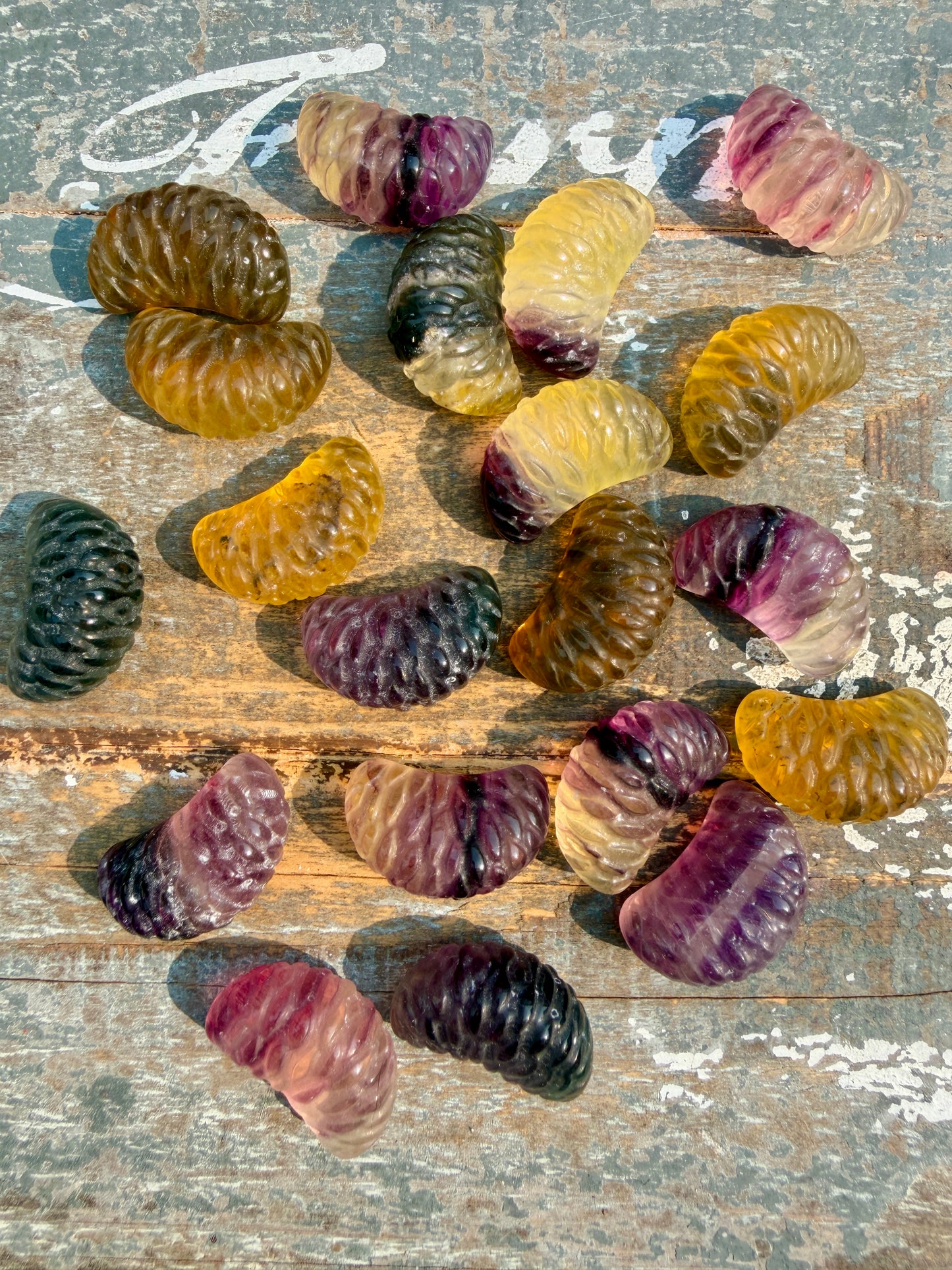 One (1) Rainbow Fluorite Clementine Slice | Intuitively Chosen