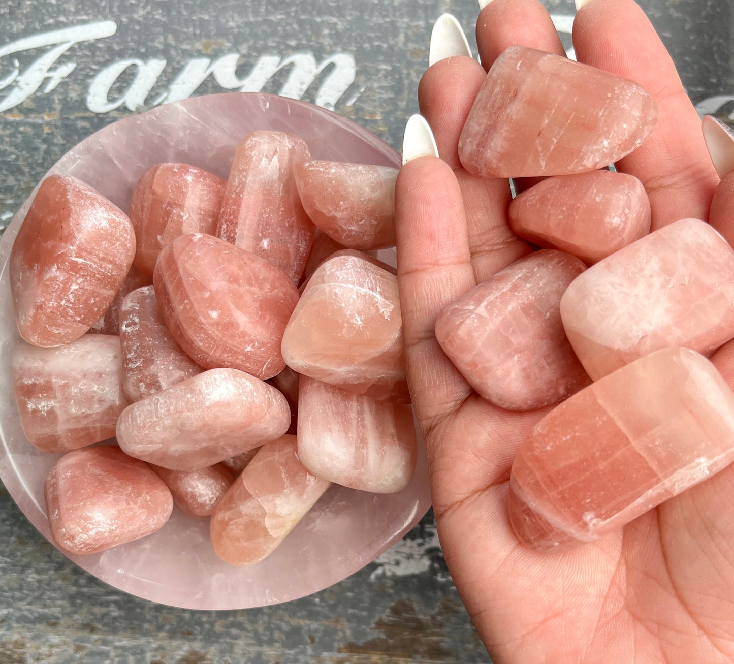 One (1) Gorgeous Rose Calcite Tumble from Pakistan, Intuitively Chosen