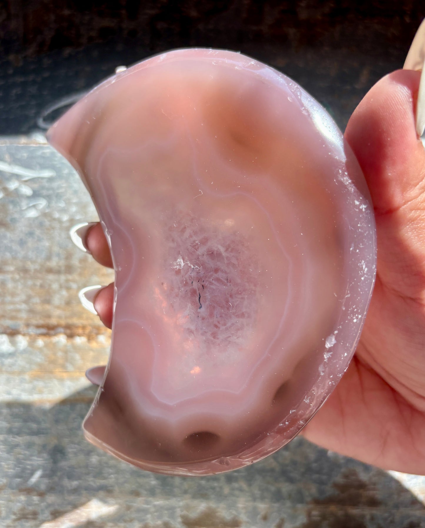 Gorgeous Pink Agate Moon with Druzy