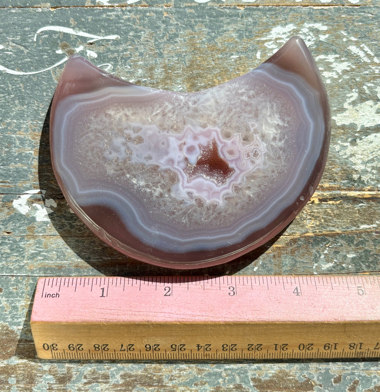 Gorgeous Pink Agate Moon with Druzy