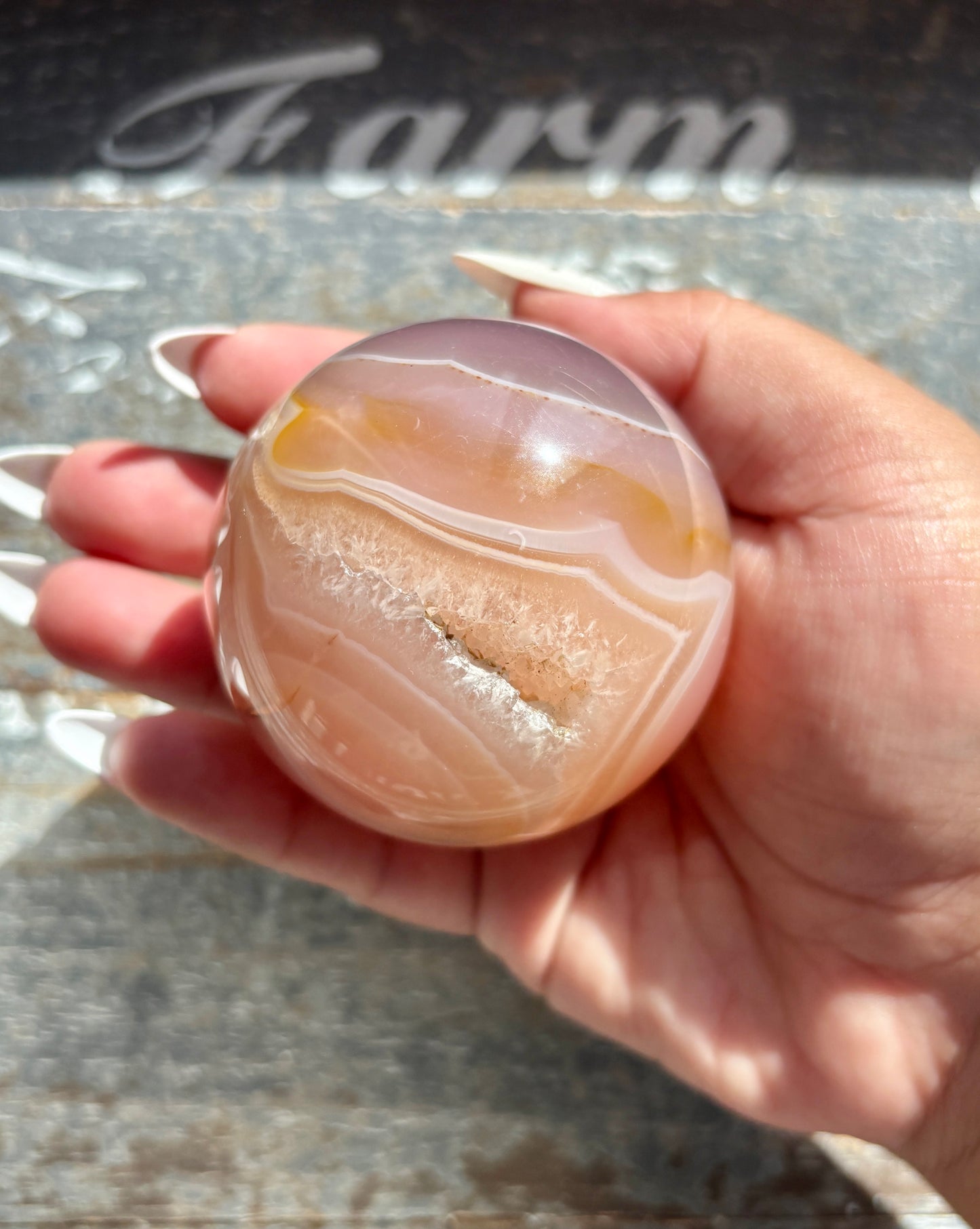 Gorgeous Pink Banded Agate Sphere