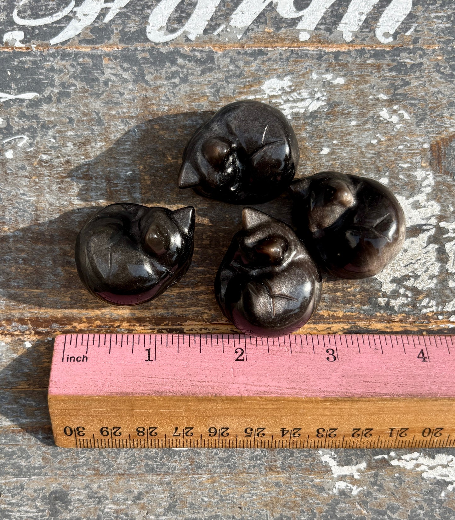 One (1) Silver Sheen Obsidian Sleeping Cat