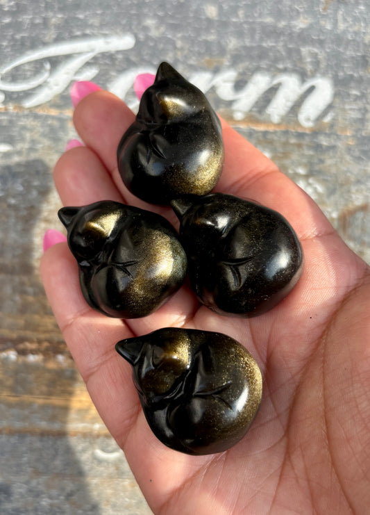 One (1) Gold Sheen Obsidian Sleeping Cat