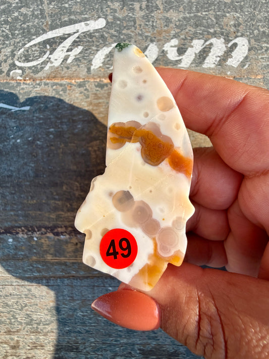 Gorgeous Ocean Jasper Hand Carved Skull w/ Feather | Opt 49
