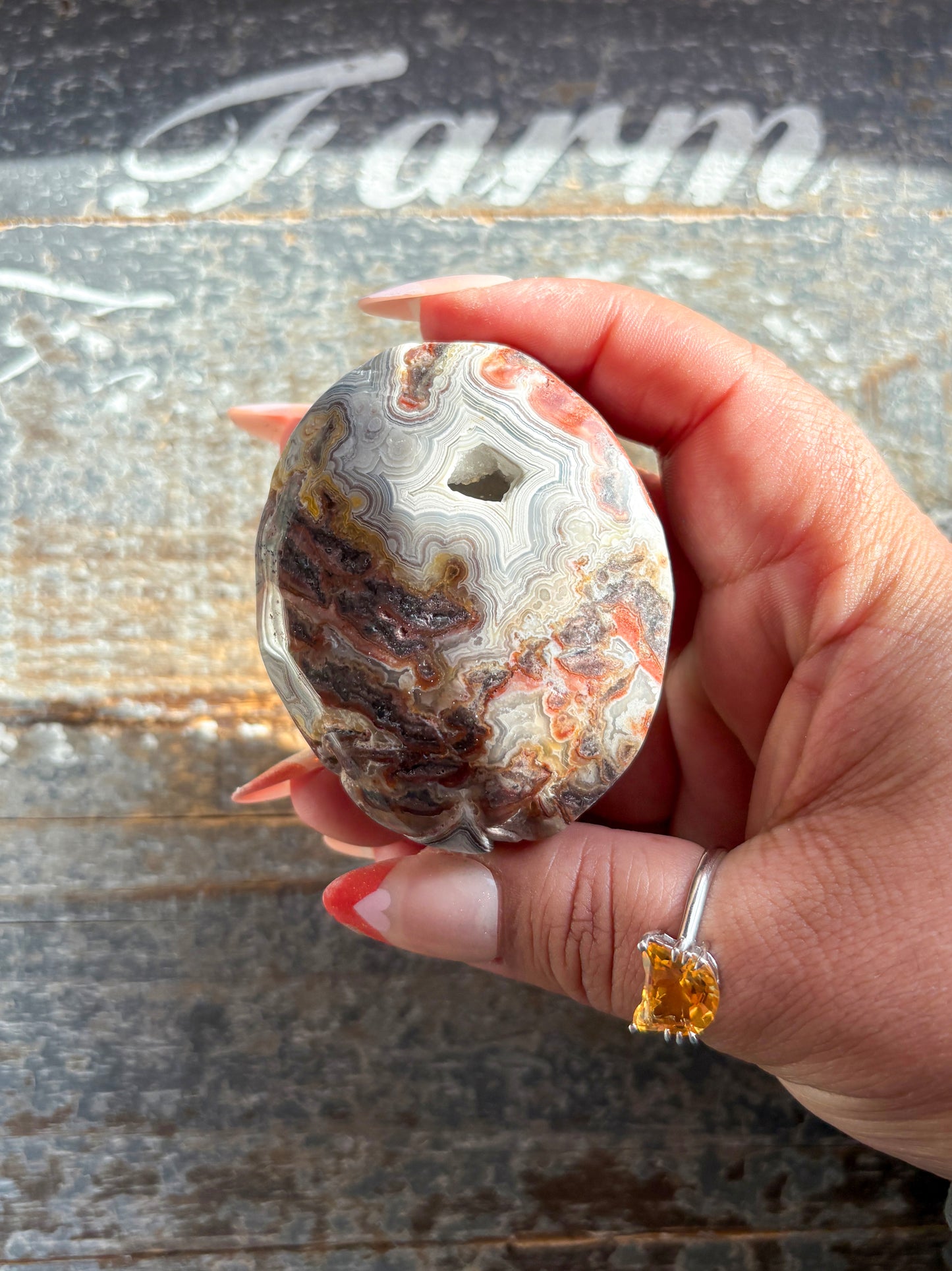 Gorgeous Crazy Lace Agate Palm Stone from Mexico