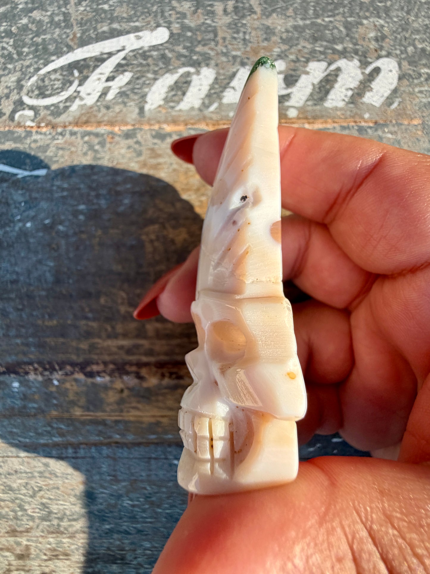 Gorgeous Ocean Jasper Hand Carved Skull w/ Feather | Opt 49