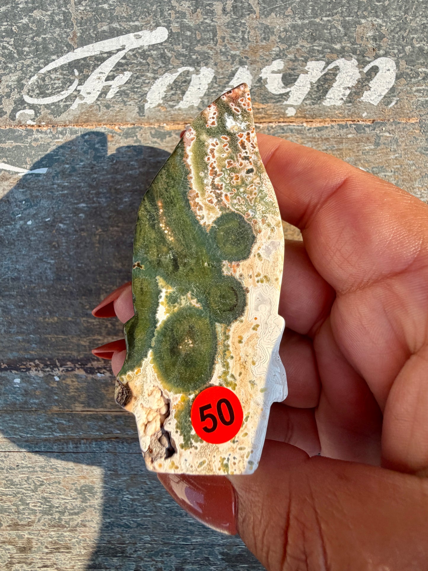 Gorgeous Ocean Jasper Hand Carved Skull w/ Feather | Opt 50