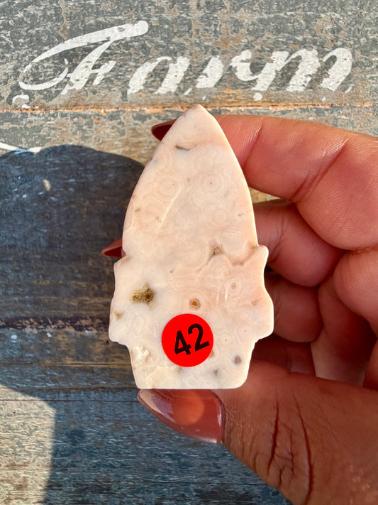 Gorgeous Ocean Jasper Hand Carved Skull w/ Feather | Opt 42