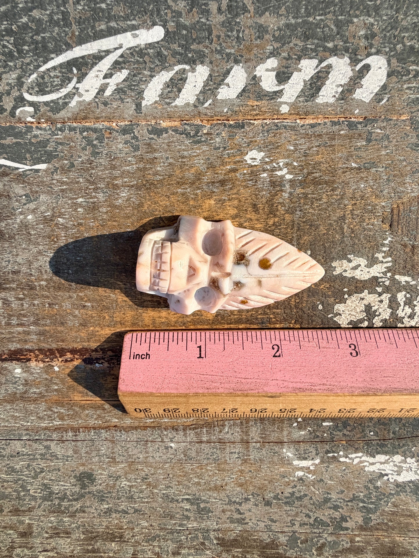 Gorgeous Ocean Jasper Hand Carved Skull w/ Feather | Opt 42